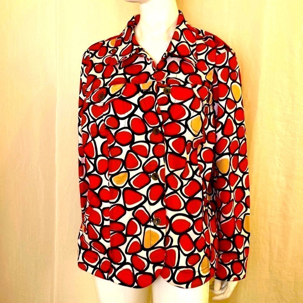Ruby Road Denim Jacket Red, Black, White and Tan Print Size 18W